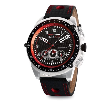 Montre Racer - GTO - Montre pour homme noir et rouge avec bracelet en cuir perforé esprit Sport Auto 