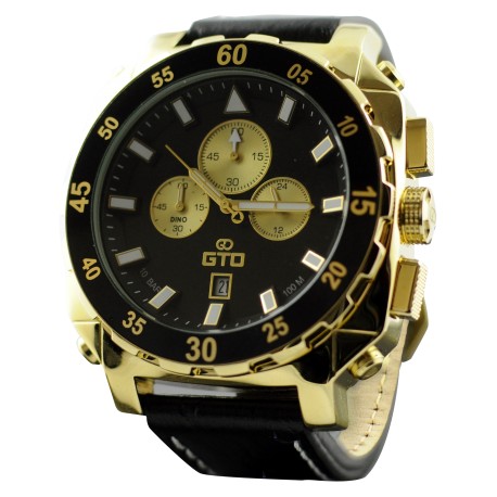 Montre carrée pour homme - Montre dorée et noire avec bracelet en cuir - Montre Dino Gold de GTO