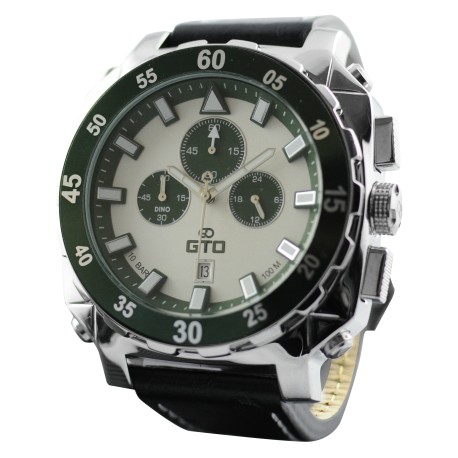 Montre carrée pour homme - Montre noire et vert impérial avec bracelet en cuir noir - Montre Dino Casual de GTO