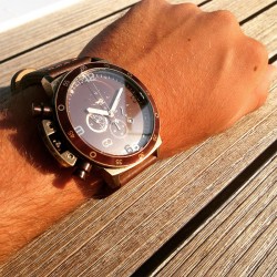 Montre Roadtime Vintage - GTO - Montre pour homme doré et marron avec bracelet en cuir vieilli - adaptée pour gaucher